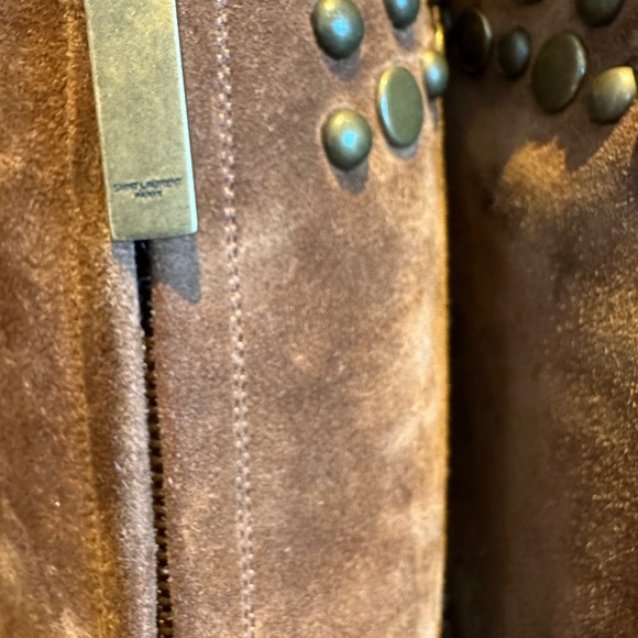 AUTHENTIC Saint Laurent *Ella* Studded Brown Suede Knee Boots IT 37/US 7 - Picture 12 of 16